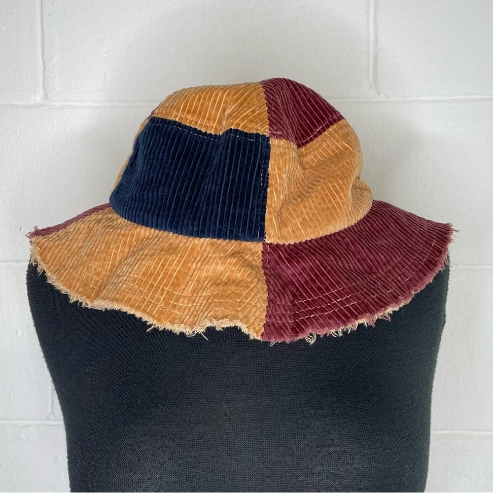 Urban Outfitters Patchwork Corduroy Bucket Hat in Mustard, Burgundy & Navy